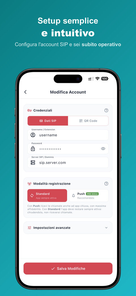 Configurazione account SIP in CallKeet