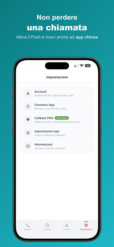 Impostazioni dell'app CallKeet